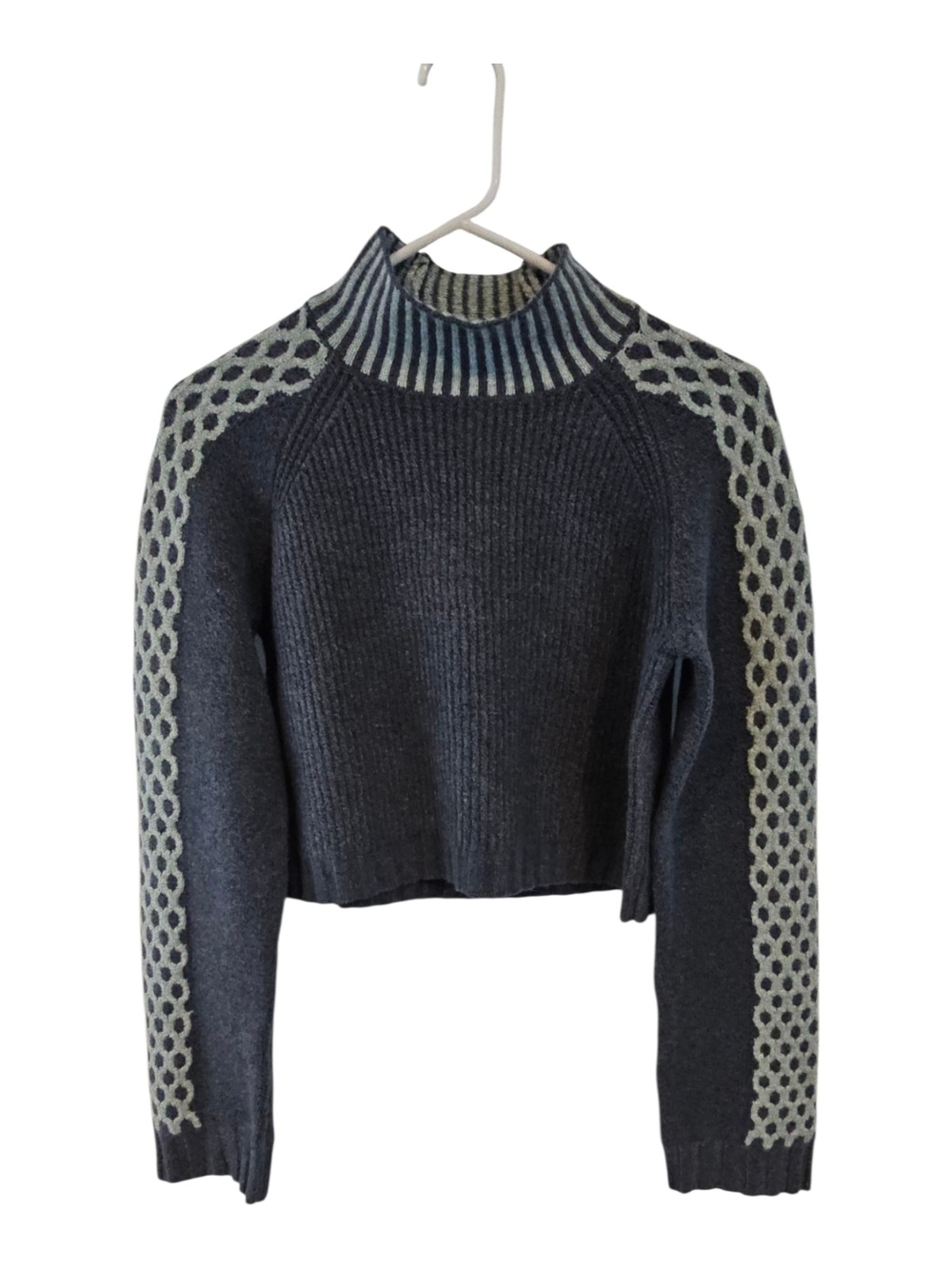 Wild Fable Size XS Cropped Turtleneck Sweater Patterned Sleeves Blue